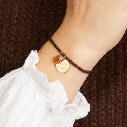 Bracciale Personalizzato Croce a trifoglio con Pietra di Nascita Baño de oro Merci Maman