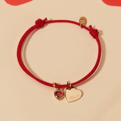 Bracciale Personalizzato con Doppio Cuore e Pietra di Nascita Merci Maman