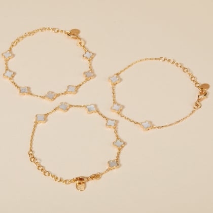 Bracciale Personalizzato con Iniziale Croce a trifoglio Madreperla su Catena Placcato in oro Merci Maman