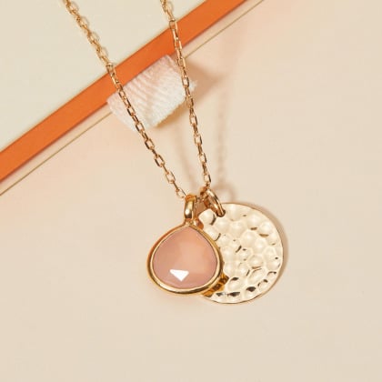 Collana Personalizzata con Disco Martellato Largo & Gemme Semi Preziose placcato oro merci maman