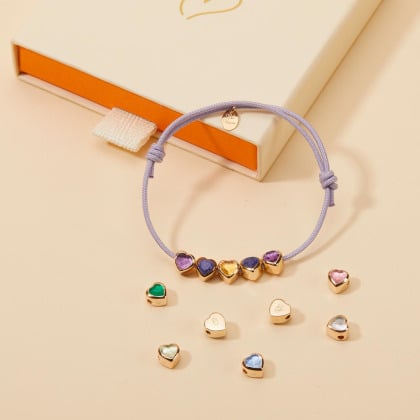 Bracelet personnalisé Perle Pierre de Naissance Coeur plaqué or merci maman