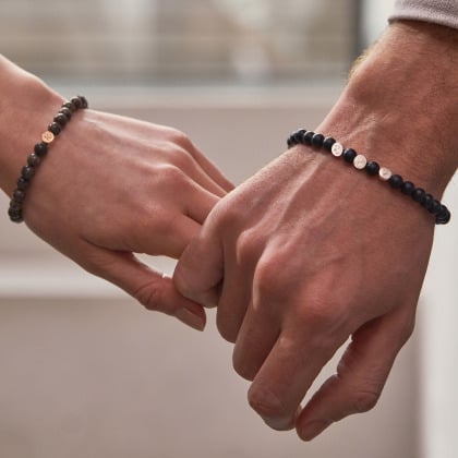 Men's Personalised Initial Beaded Bracelet sterling silver black merci maman