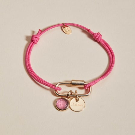Bracelet à breloques Pierre de Naissance personnalisé sur cordon plaqué or merci maman