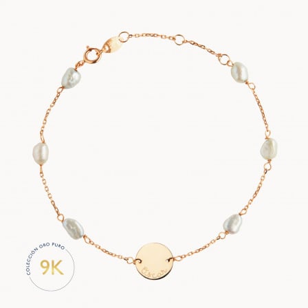 pulsera personalizada con perlas en oro de 9 kilates merci maman