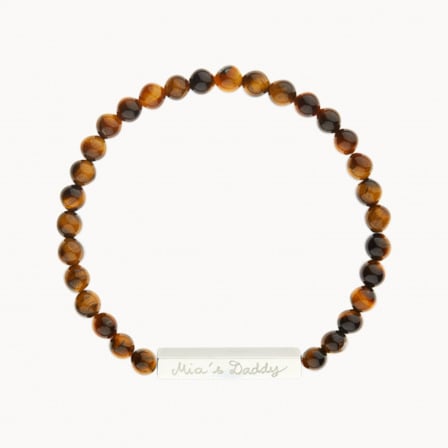 Men's Personalised Beaded Bar Bracelet sterling silver tiger eye merci maman