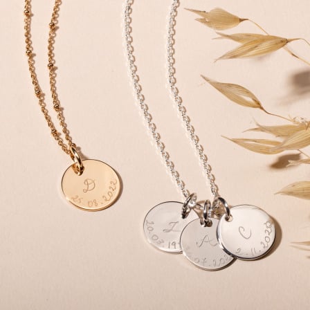 Personalised Initial & Date Necklace vergoldet merci maman
