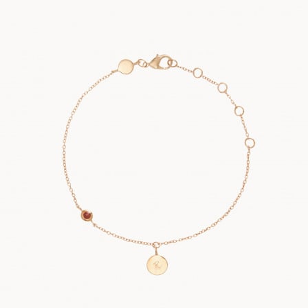 Pulsera personalizada con piedra de nacimiento baño oro Granate rojo merci maman