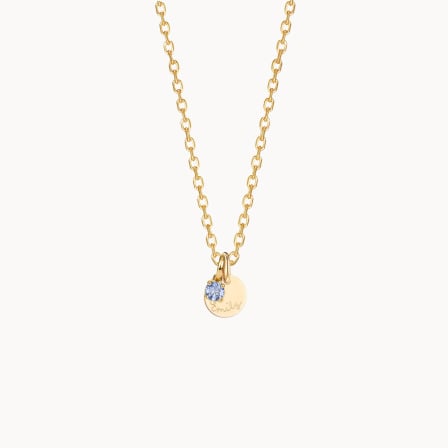 Collana personalizzata con mini disco  e cristallo solitario pietra di nascita| Merci Maman