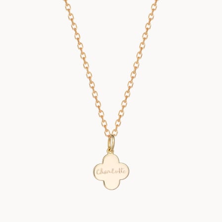 Collar personalizado para niña con mini cruz de trébol Baño de oro Merci Maman