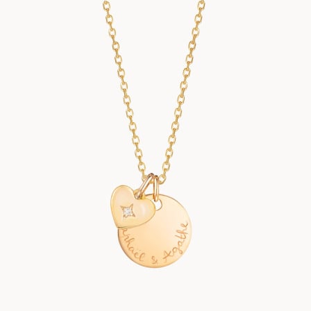 Collana personalizzata con stella in cristallo su cuore e disco piccolo| Merci Maman