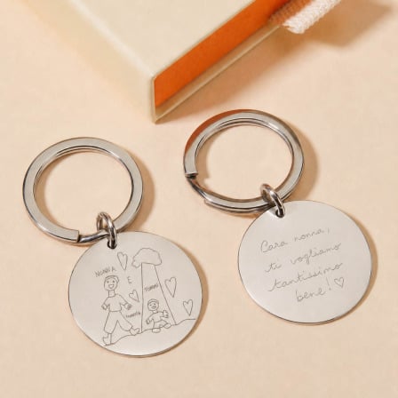 Festa dei Nonnni - Disegnato da te - Portachiavi personalizzato in acciaio grande merci maman