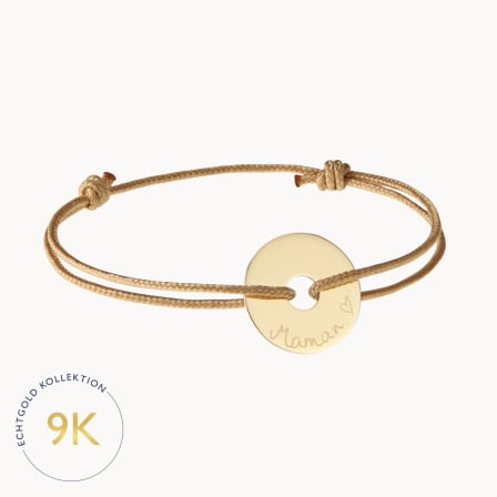 Personalisiertes 375er Gold Armband mit Scheibe merci maman