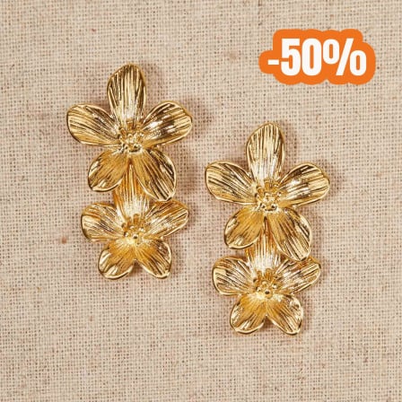 Double Flower Earrings in Golden Stainless Steel merci maman