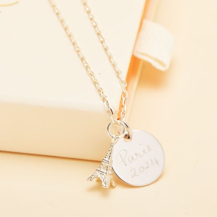 Personalised Eiffel Tower Necklace silver merci maman