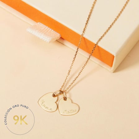 Collar personalizado corazón con nombre en oro de 9 kilates merci maman