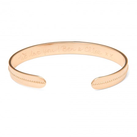 jonc ouvert personnalisé ligne perlée plaqué or merci maman