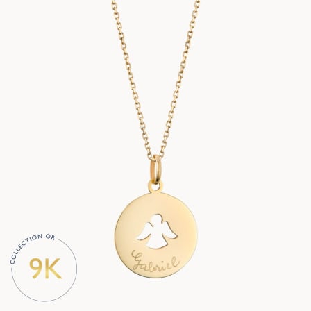 Collier Médaille Ange Ajouré en or 9 carats merci maman