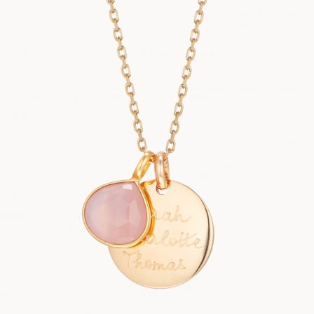 Collana personalizzata con pietra semi-preziosa placcato oro Calcedonia rosa merci maman