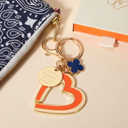 Personalised Keyring Bag Charm gold steel merci maman