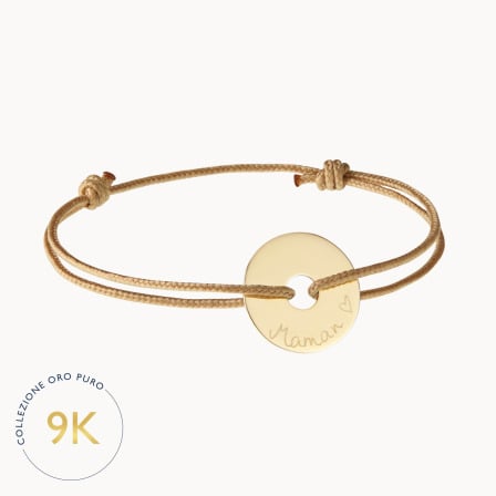 Bracciale personalizzato con Disco Aperto in oro 9 carati merci maman