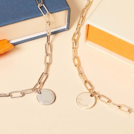 Bijoux pour couple - Bracelet Chaîne Fine Love Links personnalisé plaqué or merci maman