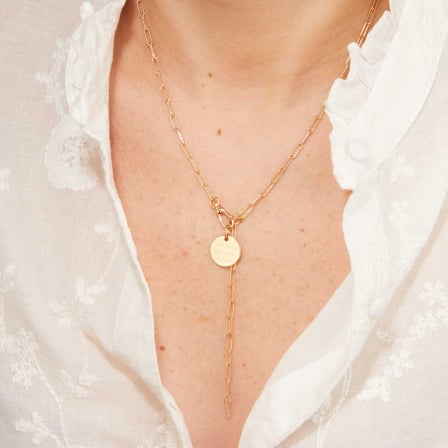 Personalised Lariat Necklace gold plated merci maman