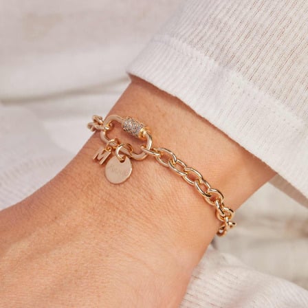 Bracelet à breloques Mini Alphabet personnalisé plaqué or merci maman