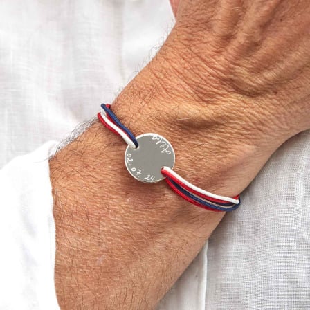 Bracelet personnalisé Bleu Blanc Rouge pour Homme argent merci maman