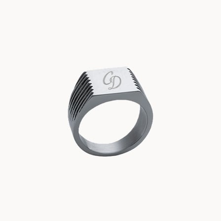 Anillo personalizado cuadrado con monograma para hombre en acero inoxidable Merci Maman