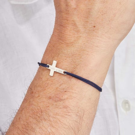 Bracelet personnalisé Croix Plate pour Homme argent merci maman