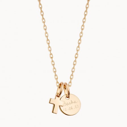 personalised mini cross necklace gold plated merci maman