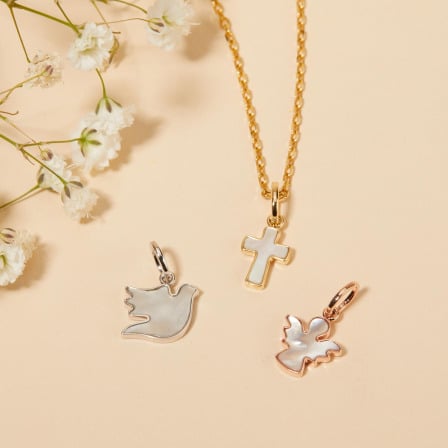 Personalised Mini Mother of Pearl Christening or Communion Necklace merci maman