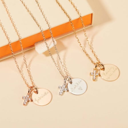Personalised Mini Pavé Crystal Cross Necklace Merci Maman