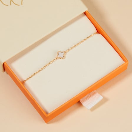 Children's Personalised Mother of Pearl Clover Cross Chain Bracelet Gold Plated Merci Maman