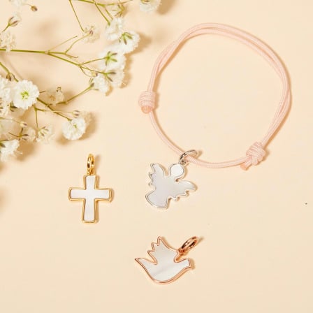 bracciale personalizzato per Battesimo o Comunione  Madreperla Merci Maman