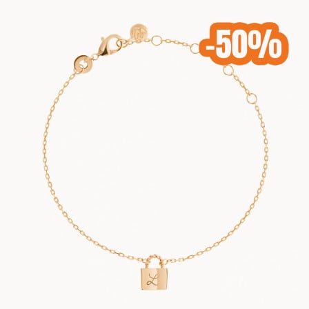 Personalised Padlock Chain Bracelet gold plated merci maman