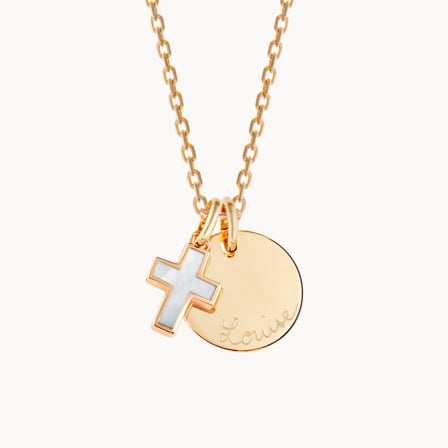 personalised mother of pearl cross necklace gold plated merci maman