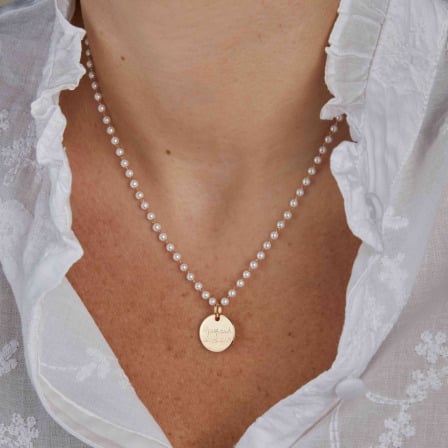 Collier personnalisé Message sur Chaîne Perlée Plaqué or Merci Maman