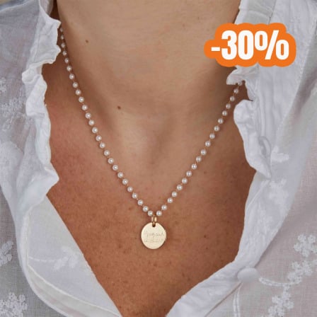 Personalised Pearl Message Necklace gold plated Merci Maman