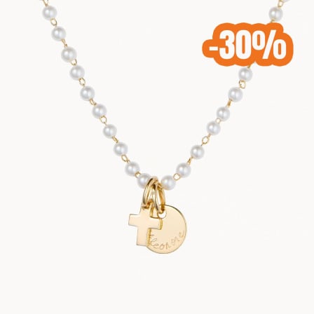 Personalised Pearl Mini Cross Necklace gold plated Merci Maman