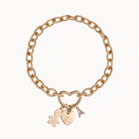 Pulsera personalizada Amuleto de la Suerte Corazón Baño de oro merci maman