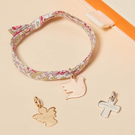 Pulsera Liberty de bautismo o primera comunión personalizada baño oro merci maman