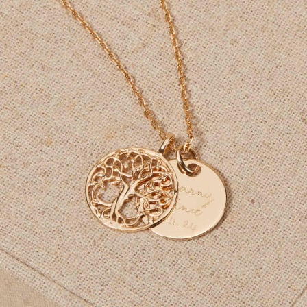 Personalised Tree of Life Pendant Necklace gold plated merci maman