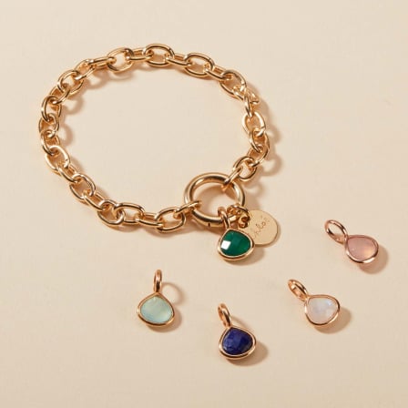 Personalised Round Lucky Charm Bracelet gold plated merci maman