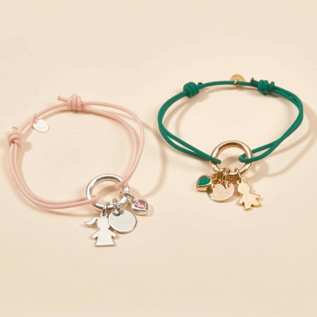 Pulsera personalizada trenzada Amuleto de la Suerte circular baño de oro merci maman