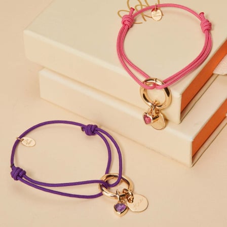 Personalisiertes rundes Lucky Charm Herz Geburtsstein Armbändchen vergoldet merci maman