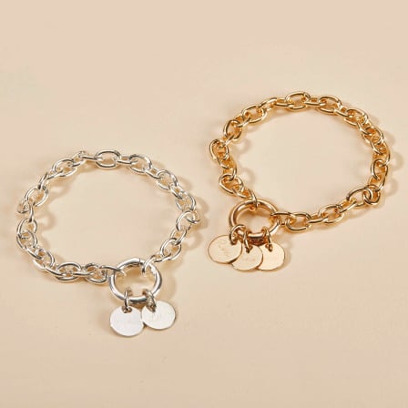 Pulsera personalizada Amuleto de la Suerte circular con nombre baño de oro merci maman