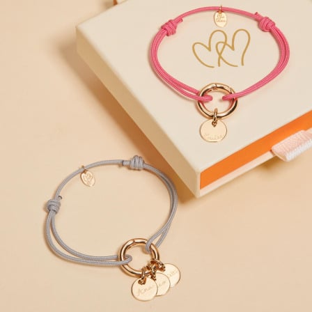 Pulsera personalizada Amuleto de la Suerte circular con nombre baño de oro merci maman