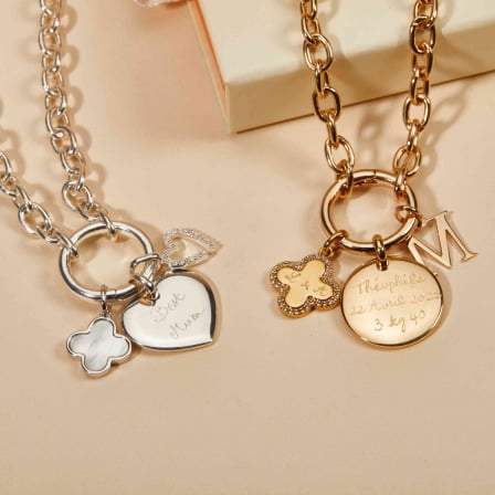 Personalised Round Lucky Charm Necklace gold plated merci maman