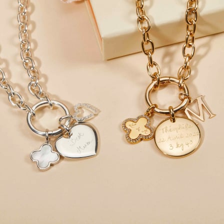 Collar personalizado con Amuleto de la Suerte circular baño de oro merci maman